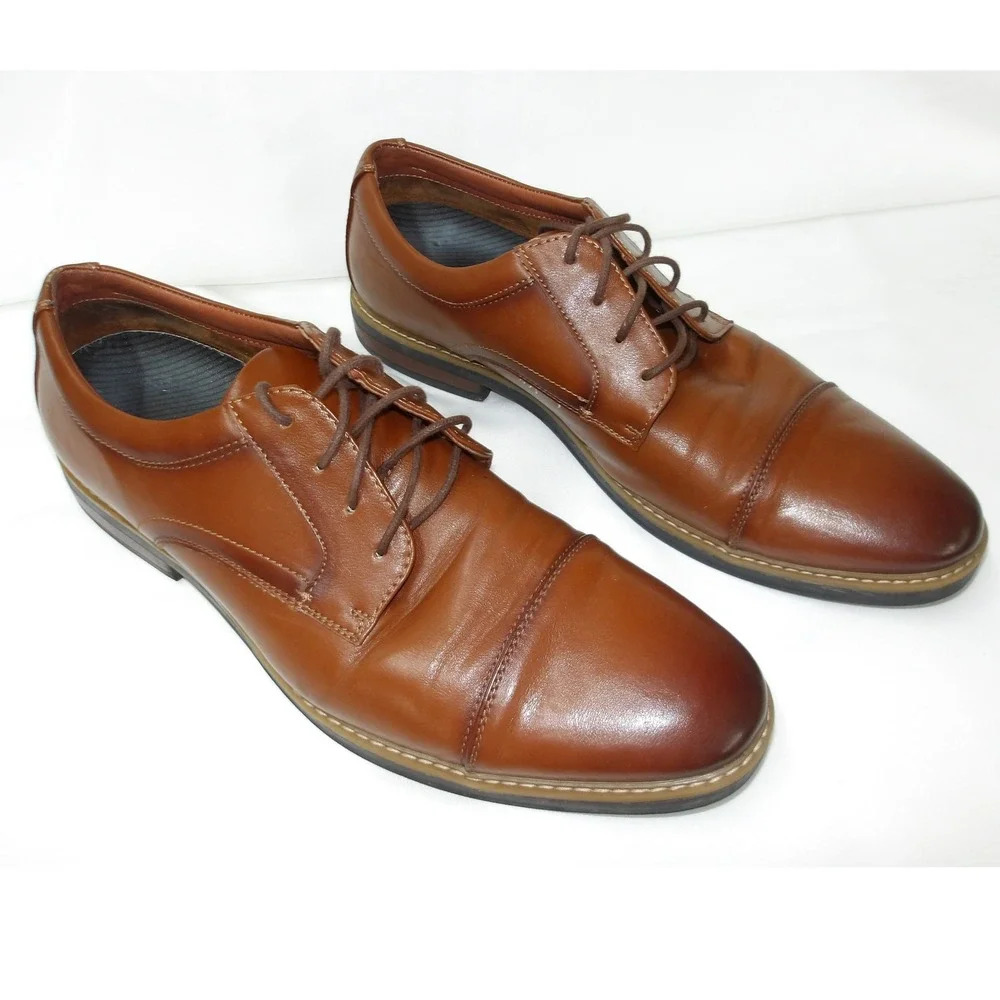 Nunn Bush Leather Dress Shoes Dixon Cap Toe Oxford‎ Cognac Man Size 13 /#6241